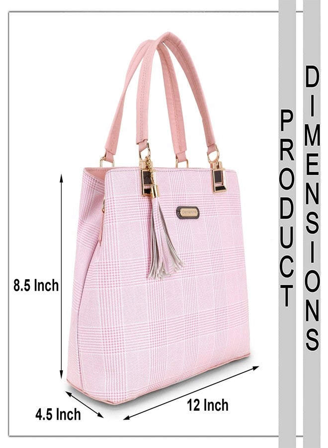 كليمنتين حقيبة يد نسائية من الجلد الصناعي بنقشة مربعات من كليمنتين | حقيبة يد أنيقة بحزام كتف قابل للتعديل، مناسبة للعمل والسفر والاستخدام اليومي | (وردي) - Image 4